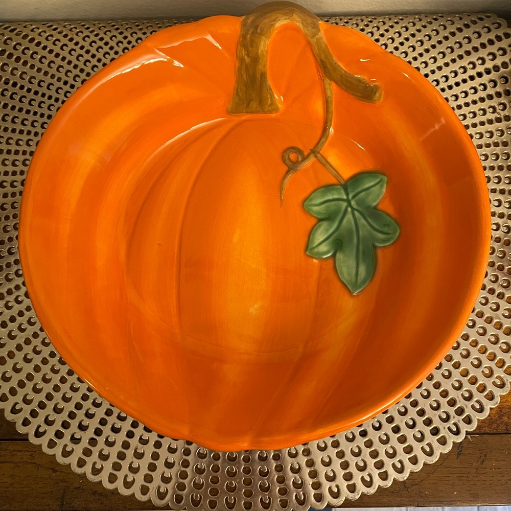 Orange Pumpkin Shaped Ceramic Bowl